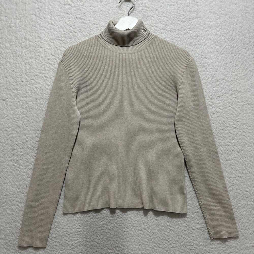 Ralph Lauren LRL Beige Turtle Neck Sweater Ribbed Women's Size M Long Sleeve